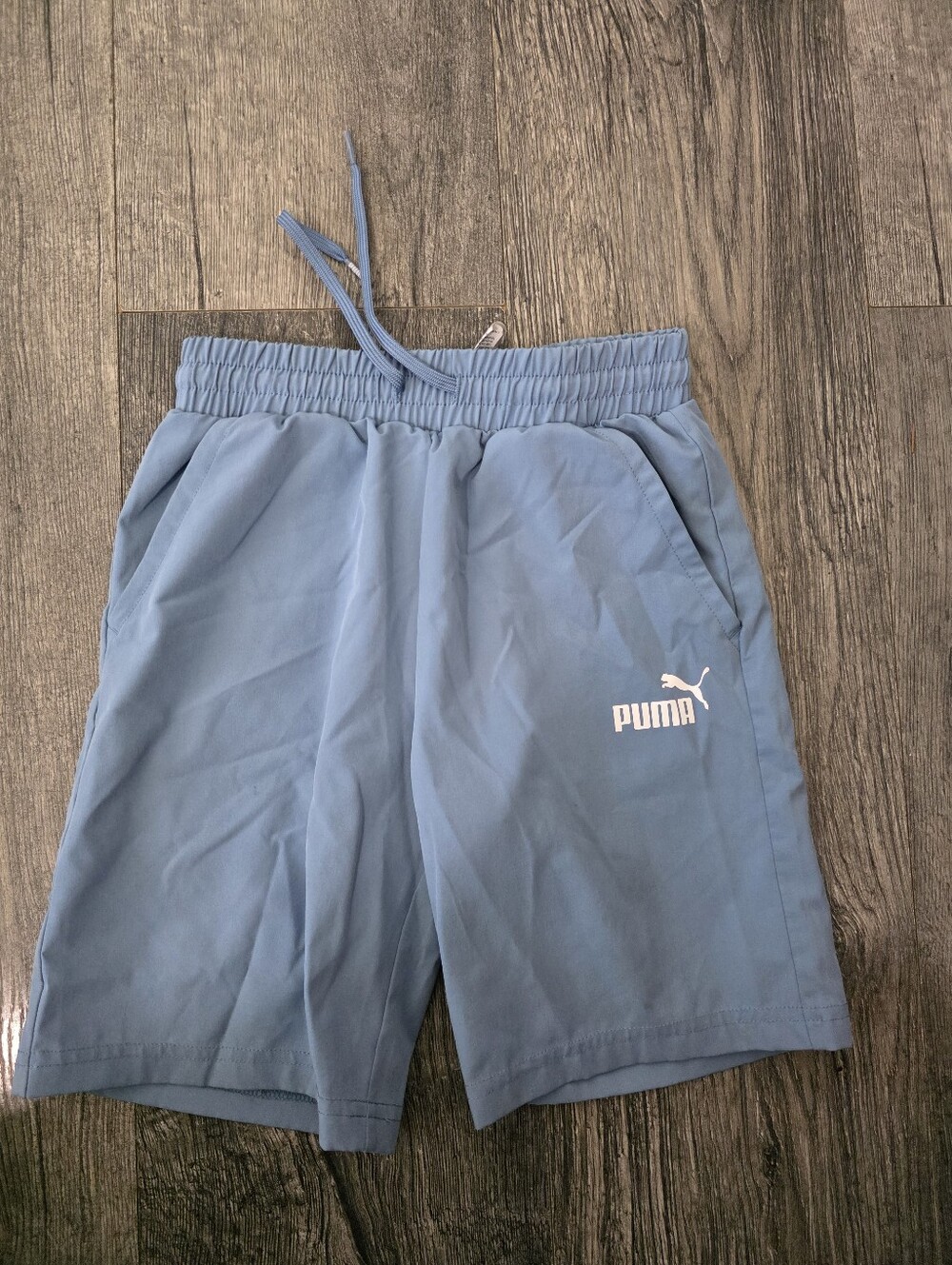 Puma Boys Athletic Shorts Size 6 Blue Elastic Waist Drawstring 7" inseam pockets